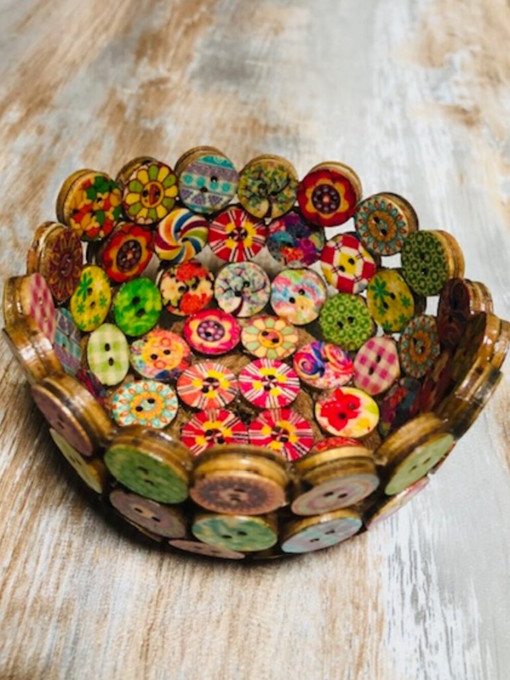 Handcrafted ColorfulDouble Wooden Button CatchAll Bowl